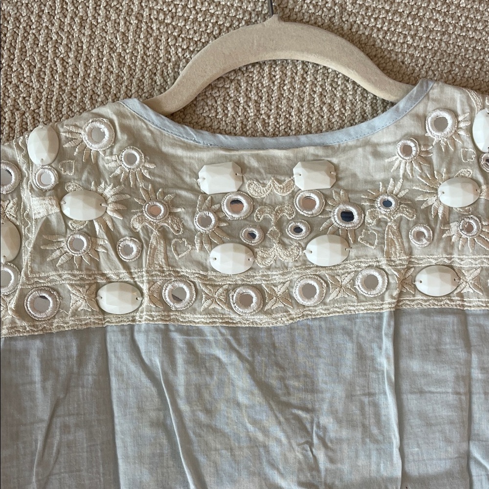 Calypso St. Barth Light Blue Mini Dress with Cream Embroidery - Picture 12 of 13